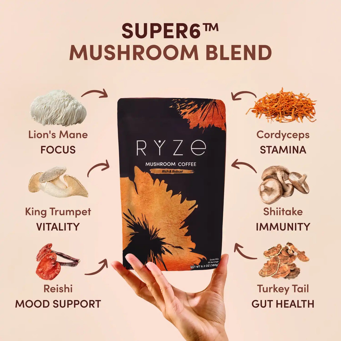 Mushroom Coffee Dark Roast (30 Servings) - RIII