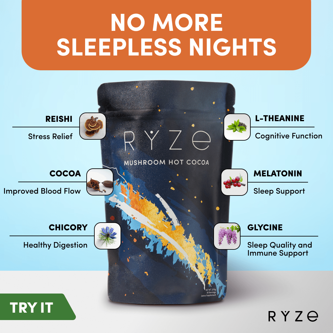 RYZE Hot Cocoa - with 6 Sleep Superfoods to Help Fall Asleep and Stay Asleep - 8LDO