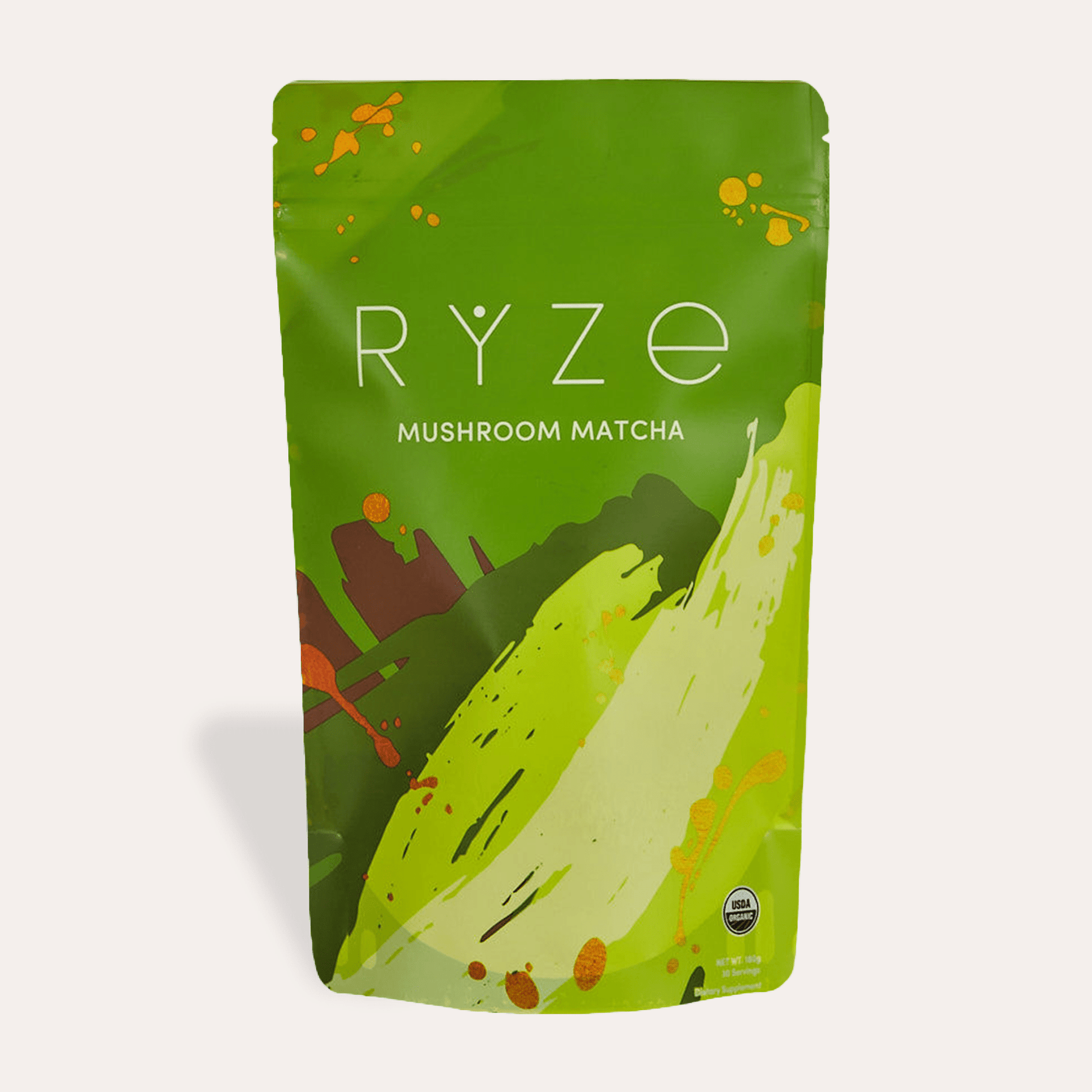 RYZE Mushroom Matcha - with 6 Organic Adaptogenic Mushrooms Grown In USA and Ceremonial-Grade Japanese Matcha - F4YO