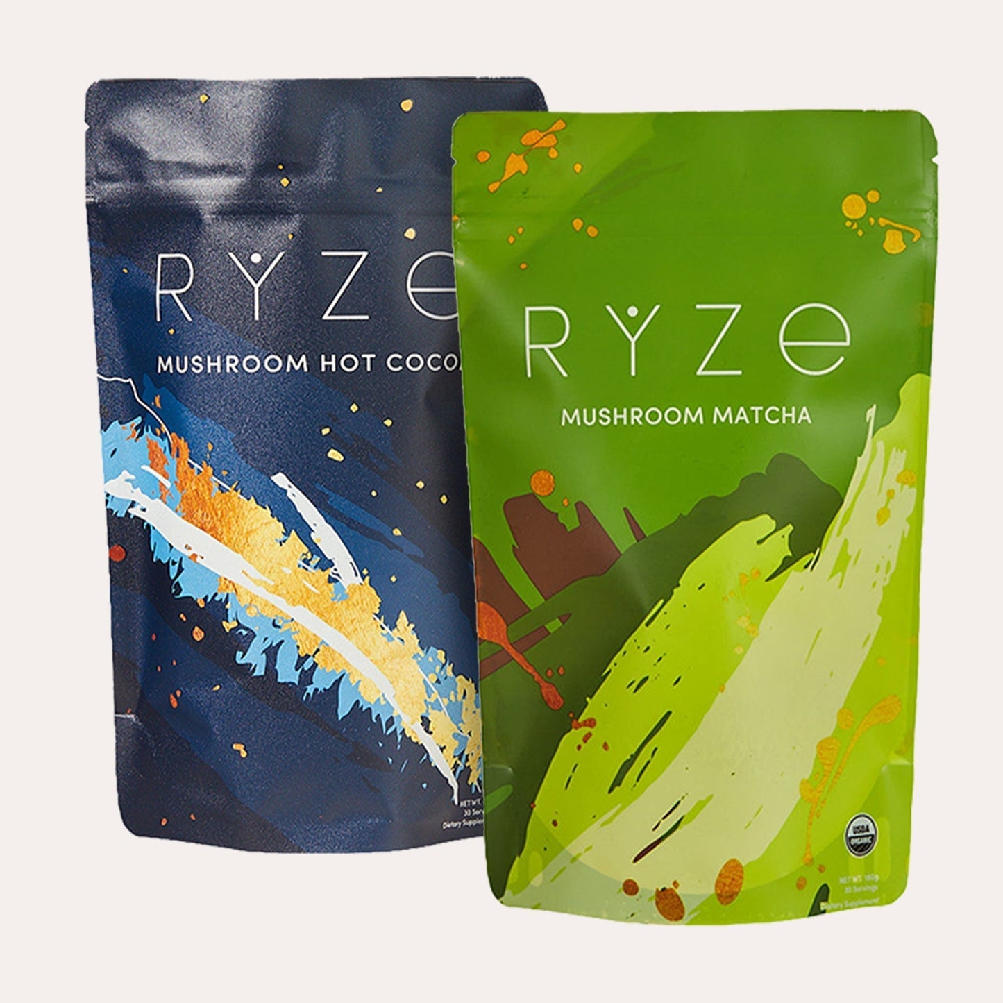 RYZE Mushroom Matcha - with 6 Organic Adaptogenic Mushrooms Grown In USA and Ceremonial-Grade Japanese Matcha - F4YO